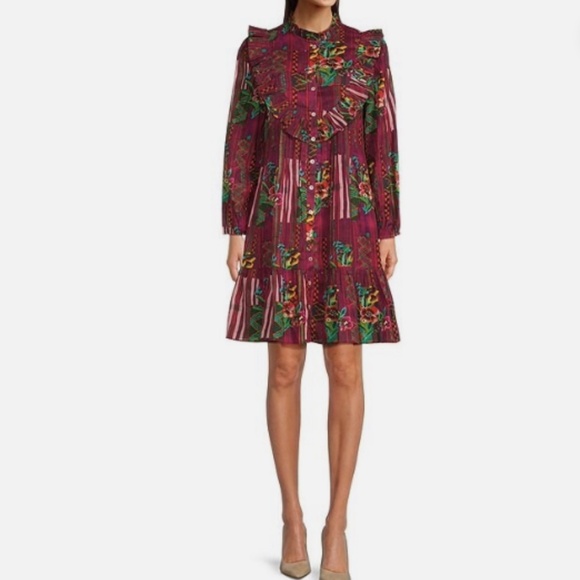 Ro's Garden Roma Ruffle Neck Yoke Campeche Shirt Mini Dress Roberta Freymann - Picture 1 of 8